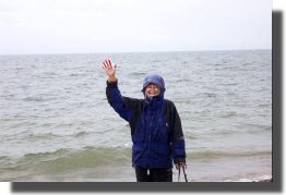 Pat in front of the clear blue Lake Baikal.