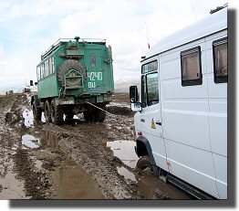 The 6x6 Zil tows Speed out of the mud.